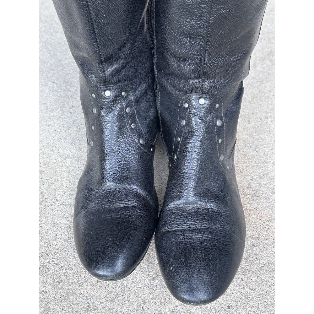 Born Women's Black Leather Tall Riding Boots Studded Trim Side Zip US 10 - Picture 3 of 14